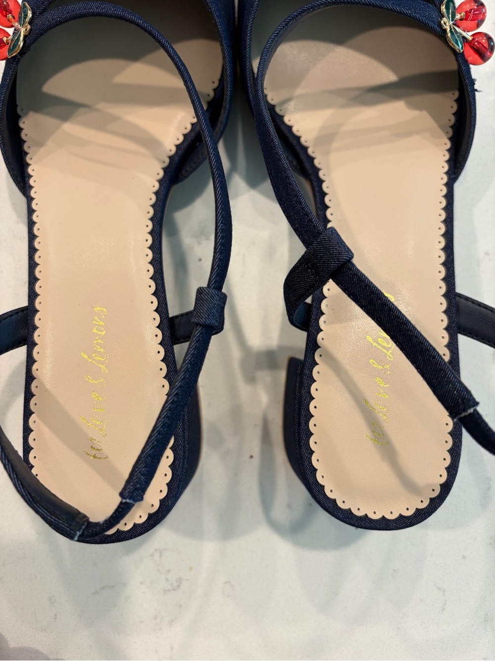 For Love & Lemons Navy Slingback Flats with Red Cherry Accent - Picture 8 of 10
